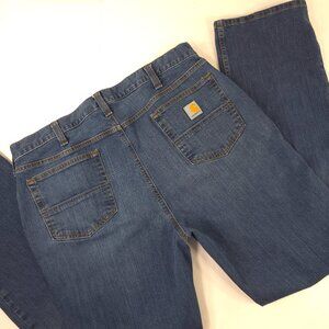 CARHARTT RUGGED FLEX RELAXED FIT JEANS MENS SIZE 38X34 STRAIGHT LEG ZIP FLY FLAW